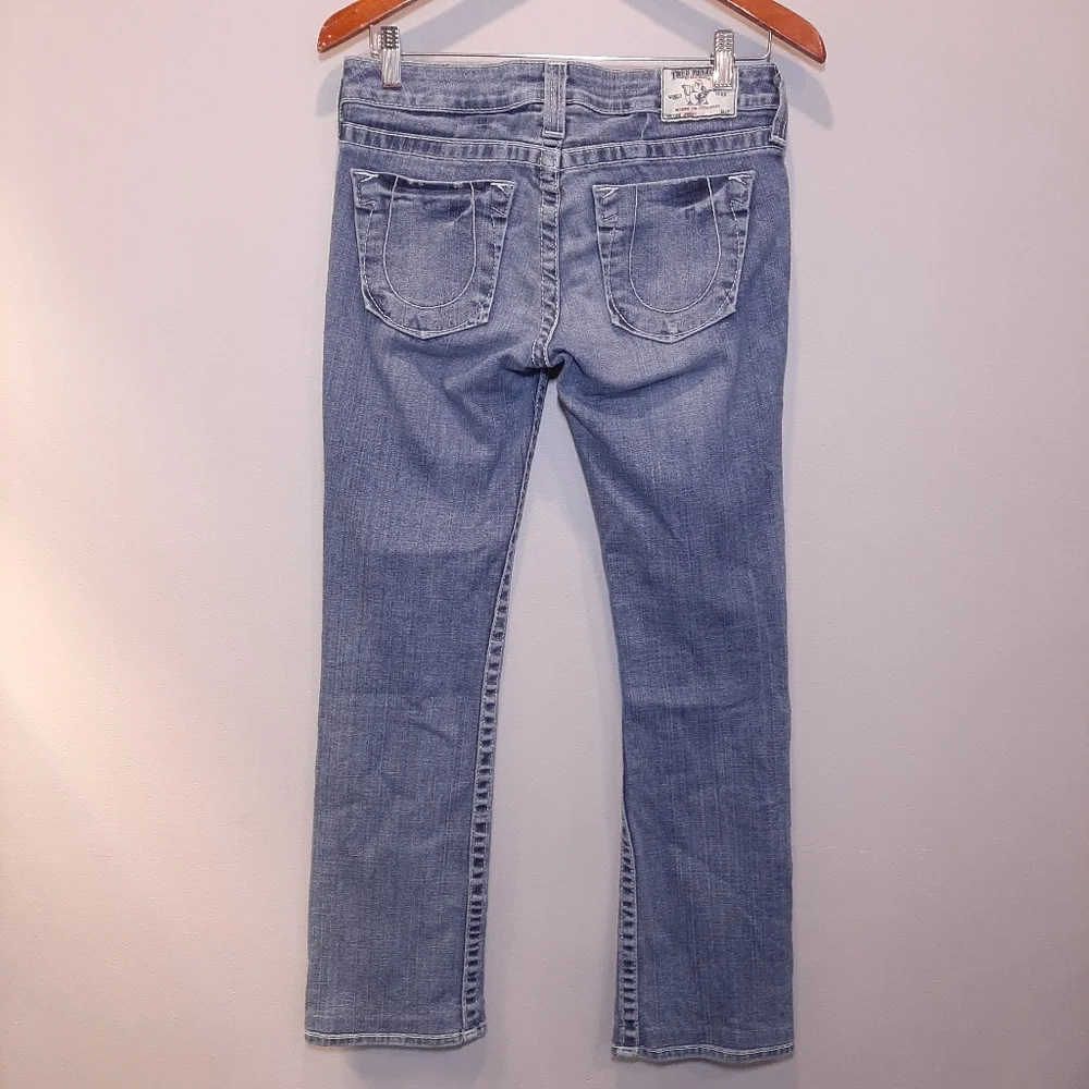 True Religion Johnny Slim Straight Jeans Distressed Mid Rise Blue Denim Size 29 - Picture 6 of 15